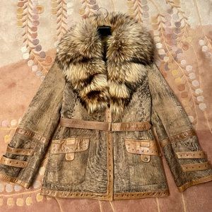 Italian Made Guiseppe Sergiott Sherling Sheepskin Jacket Coat Fox Collar S L/42